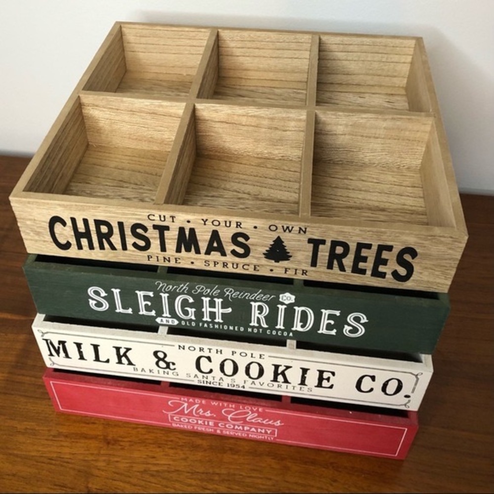 New! Set of four (4) Vintage Wooden Christmas Crates/Trays